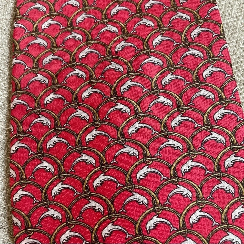 Iun Cheng Dolphin Print 100% Silk Tie Novelty Print